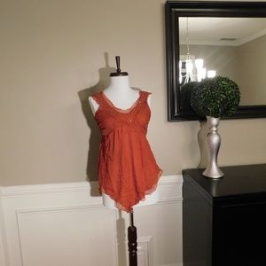 Rust Silk Beaded Tank Top - S - BRAND NEW
